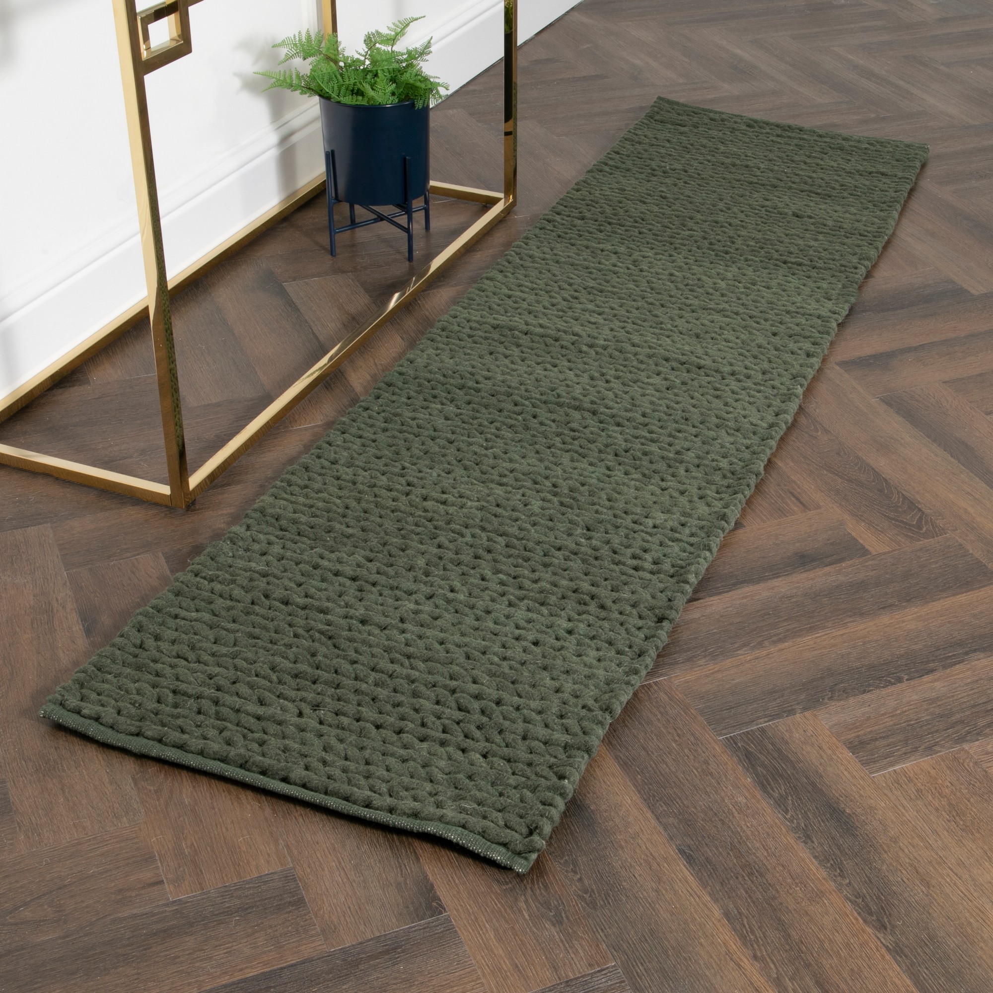 Anise Chunky Knit Wool Runner Rugs In Green